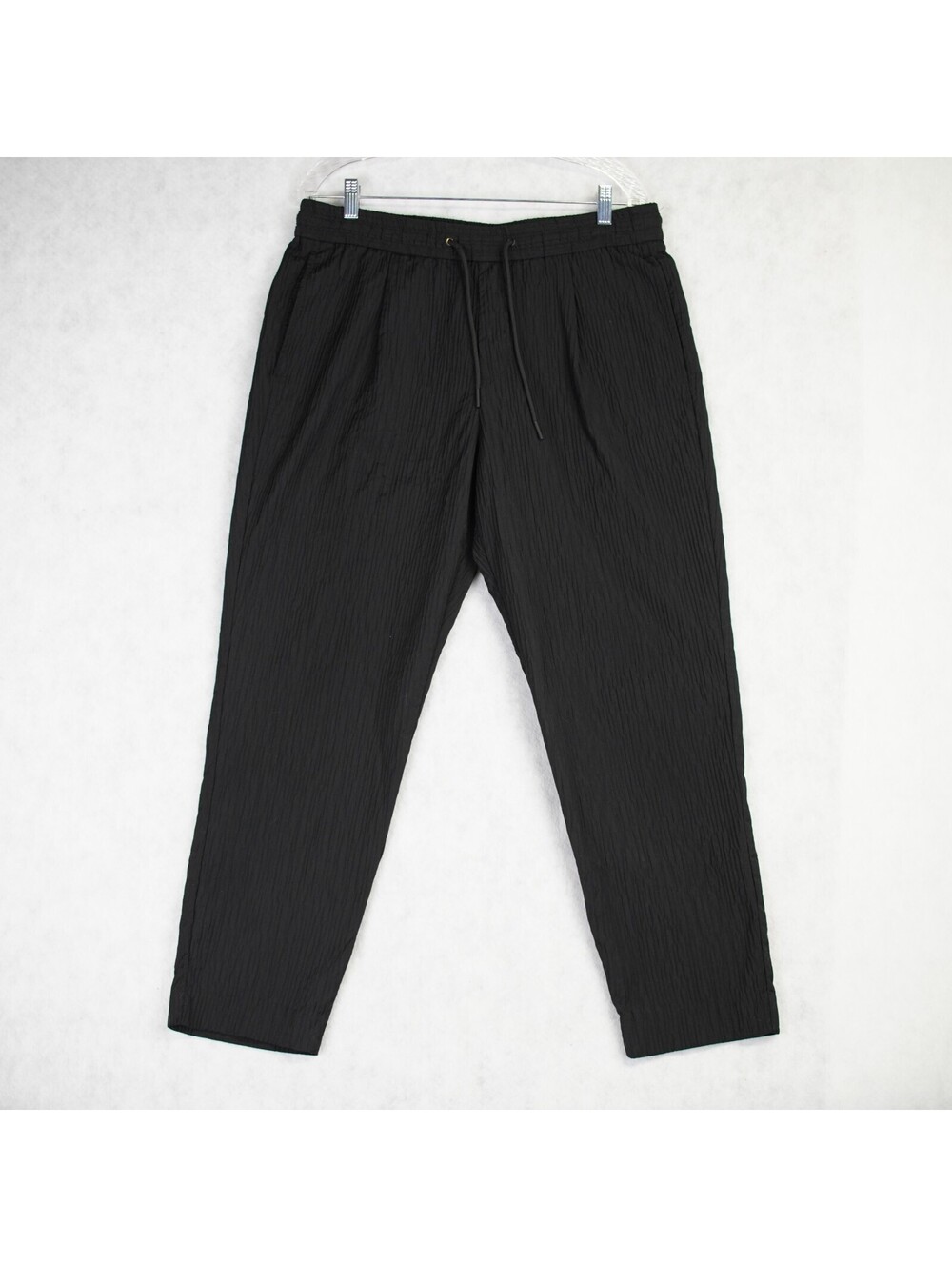 Zara Mens Crinkle Textured Relaxed Fit Draw String Pants Size L 32x27 Black